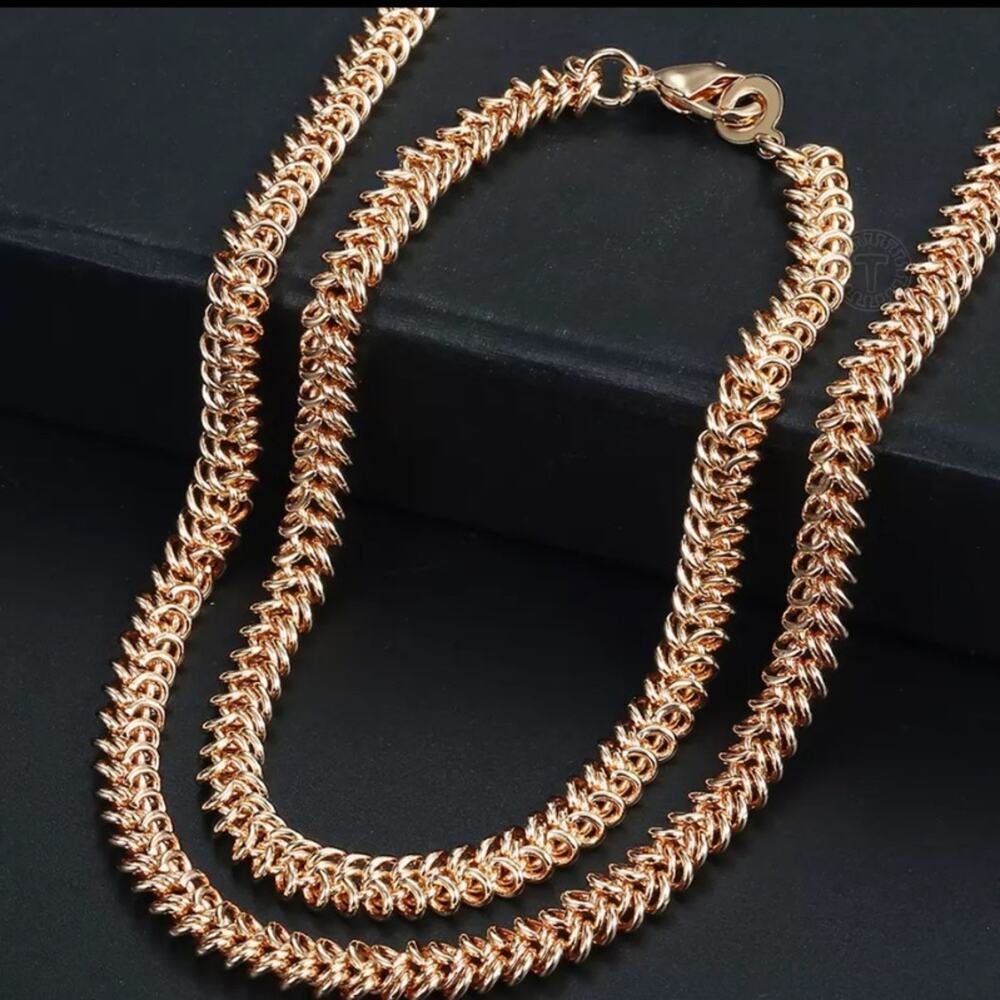 Rose Gold Chain Link Necklace Bracelet Matching Set